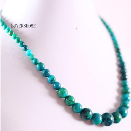Handmade Beaded Necklace Natural Stone Round Blue Azurite Necklace for Women Jewelry Gift E100