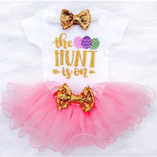 Personalize Easter Outfit ,Baby Girl Easter Outfit ,Happy Easter Bodysuit ,Pink and Gold ,Onesies Tutu Set