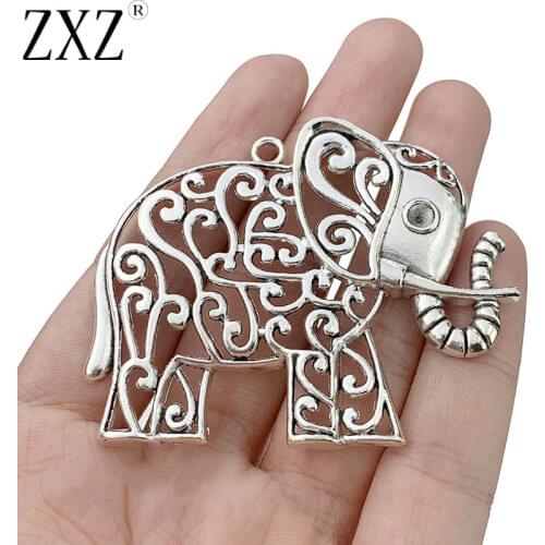 ZXZ 2pcs Tibetan Silver Large Ornate Elephant Focal Charms Pendants for Jewelry Making Accessories