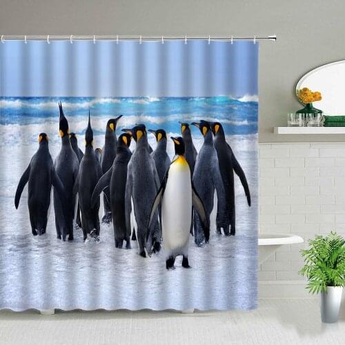 Simplicity Style Bathroom With Hooks Fashion Shower Curtain Easy Install Home Hanging Soft Penguin Printed Practical Waterproof