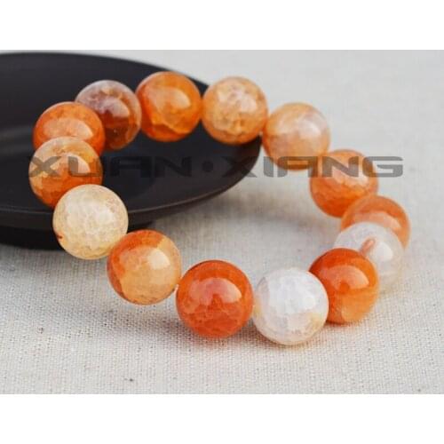 Drop Shipping Mens Agate Bracelets Orange Crack Chalcedony Beads Bangles Gift for Men Women Fine Jade Stone Jewelry
