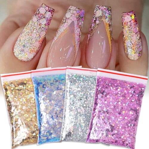 Holographics Laser Nail Glitter Powder Colorful Mixed Hexagon Chunky Flakes Sparkly Nail Sequins For DIY Manicures Design