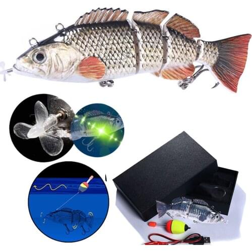 Robotic Fishing Lure Electric Bait Swimming Robotic Segment Fishing Lure USB Charging Swim Bait LED Lights Fishing Lures Tackle