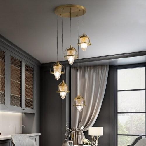 Light luxury copper crystal chandelier dining room stair road lamp Modern minimalist bedroom porch lighting