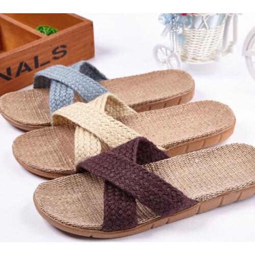 2021Couple Linen Slippers Men/Women Leisure Indoor Floor Sandals Ladies Four Seasons Home Non-Slip Flip-Flops Female House Shoes
