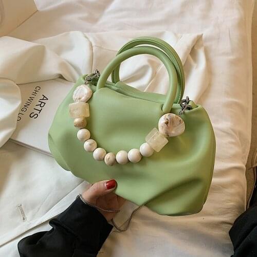 Pu Leather Crossbody Tote Bags with Short Handles for Women 2021 Winter Woman Fashion Small Handbags Ladies Green White Tote Bag