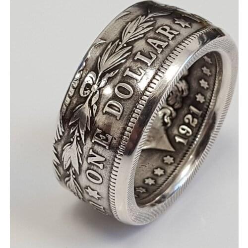 Vintage Punk American National Emblem Motto Is One Dollar Coin Ring Thai Silver Plated Finger Ring Women Punk Jewelry