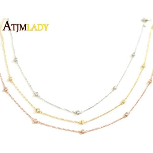 High quality 5 czs bezel cz station statement women choker 100% 925 sterling silver 33+7cm cz choker necklace chain Black Friday