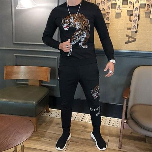 High quality hot drilling tiger suit Tiger pattern long-sleeved trousers body-building leisure clothing and