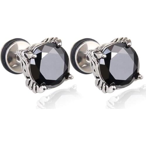 KOFSAC Titanium Steel Hypoallergenic Retro Four Claws Inlay Zircon Earrings for Women Stainless Steel Personality Mens Jewelry