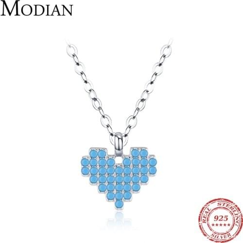 Modian Real 925 Sterling Silver Vintage Heart With Turquoise Pendant Necklace for Women Family Gifts Fine National Style Jewelry