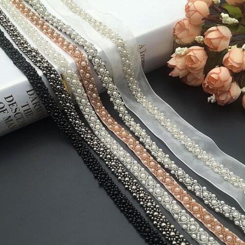 1 Yards/Lot Pearl Seed Bead Beaded Trims Lace Ribbon Fabric Clothes Decoration Wedding Dress Collar Sleeve Lace Applique Crafts