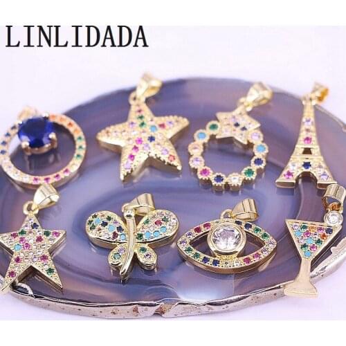 10Pcs Mix Style Fashion Rainbow Micro Pave Cz Charms Pendant Fit Women Diy Rainbow Bracelet Necklaces Pendants Jewelry