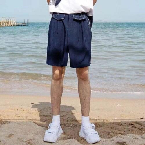 2021 Japanese Style Mens Retro Blue Color Shorts Students' Loose Fashion Trend Pocket Decoration High Quality Shorts S-3XL