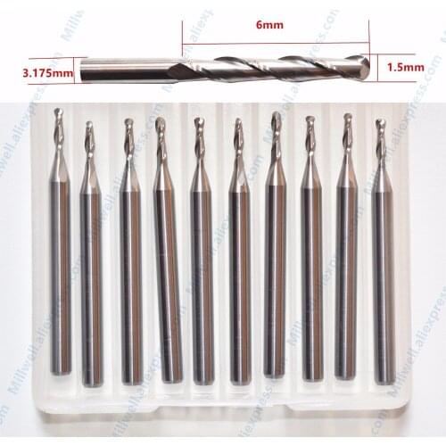3.175mm*1.5mm*6mm-10pcs,free shipping cnc solid carbide end mill,woodworking router bit,wood tool,ball spherical milling cutter