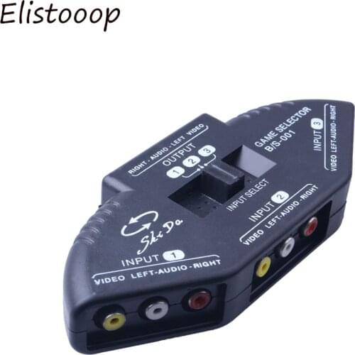 3-Way Audio Video AV RCA Splitter Black Switch Selector Box Splitter with/3 RCA Cable For TV Monitor Multimedia