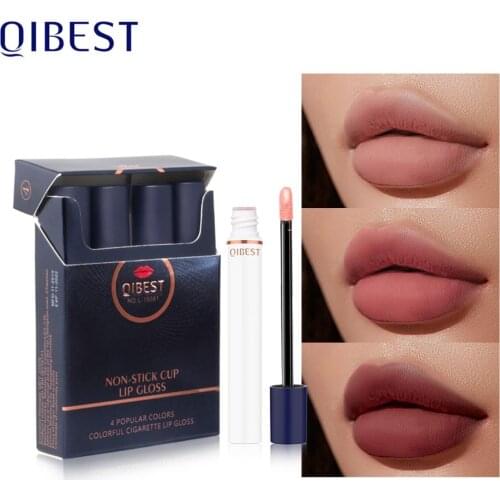 4PCS/SET matte lipstisck by Qibest Cigarette lipstick orange vampire purple nude gloss waterproof brown liquid lip tint QB061
