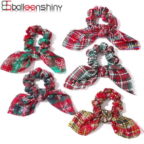 Balleenshiny 2pcs Christmas Scrunchie Elastic Handmade Baby HeadBand Hair Rope Ponytail Holder Headdress Kids Hair Accessories