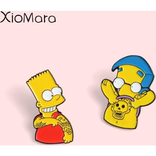 Meme Milhouse Bart Pins Punk Tattoo TV show Cartoon character nternet brooch cute Enamel pins For Friends Fans