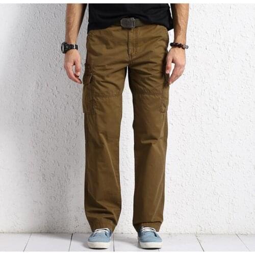 Autumn /winter Casual Pants Mens Cotton Straight Long CARGO PANTS Plus Size 30-40 42 44 Loose Trousers Man Bottoms