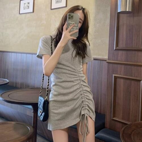 Black Dresses Women Fashion Brand Casual Style Summer O-neck Bandage Dress Gray Fashion Brand Female Korean Clothes New