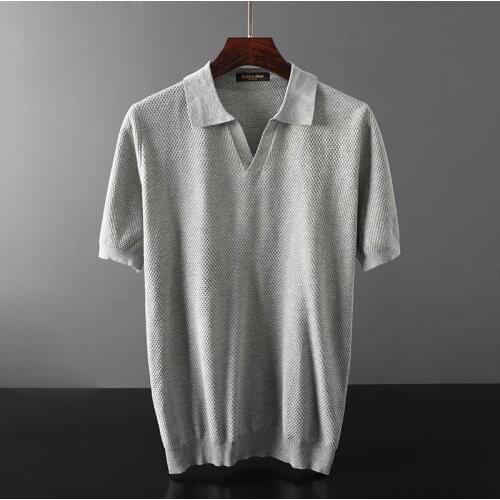 High quality flat knitting machine pineapple needle men and women small V knitted lapel T-shirt summer casual short sleeves