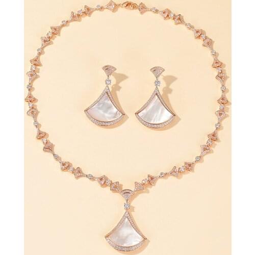 Top Fashion zircon Natural stone Mother Of pearl Geometric Earrings necklace designer Rose gold plated jewelry Sets women party