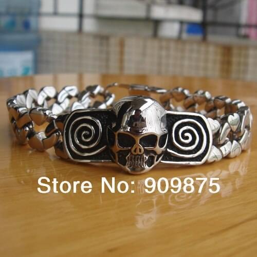 Cool men/boys stainless steel skull chain bracelet men jewelry bracelets bangles & punk