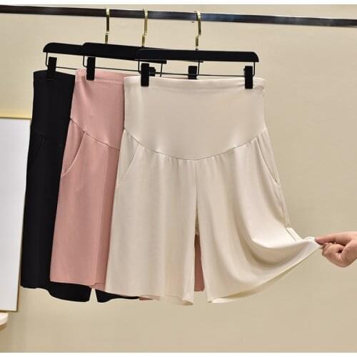 Summer Thin Soft Breathable Ice Silk Maternity Short Pants Wide Leg Loose Straight Shorts for Pregnant Women Casual Pregnancy