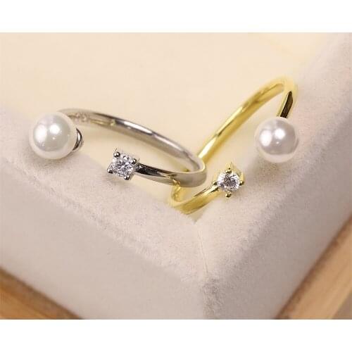 Best selling European and American fashion S925 Sterling Silver creative ring set with pearl zircon ladys crystal jewelry gift