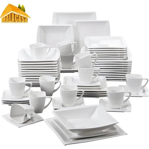 MALACASA Blance 60-Piece Ceramic Porcelain Dinner Set WIth 6*Cups,Saucers,Dinner Soup Dessert Plates Set Service for 12 Person