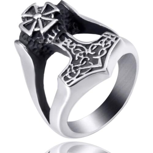 Men Stainless Steel Ring Cross Viking Mjolnir Magick Thors Hammer Wholesale Jewelry Plus Size 8-15