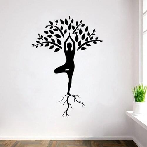 Large Size Yoga Tree Wall Decals Art Decor Yoga Meditation Vinyl Wall Stickers Gym Home Decor Interior Design Murals