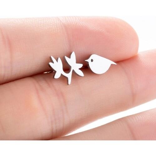 New Product Fashion Lady Creative Branch Bird Earrings Cute Mini Stainless Steel Bird Earrings Cute Animal Jewelry Gifts 2020