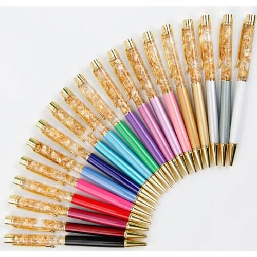 Gold Foil Pen Pink Luxury Ballpoint Pen Metal Flow Oil Crystal Copper Rotating Ball Pen High-grade Stationery Gift School Supply