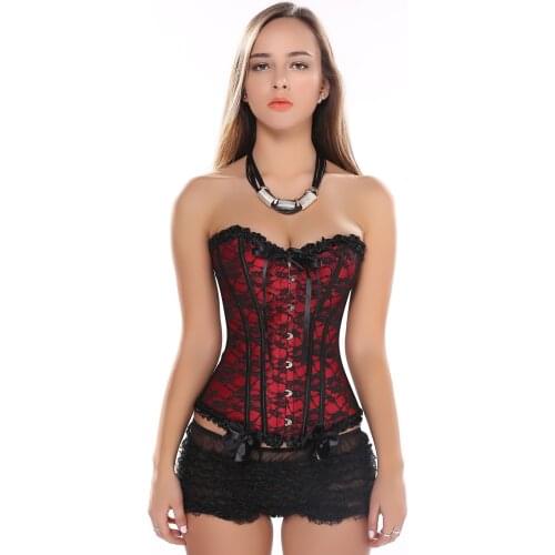 Sexy Lace Plus Size Erotic Zip Floral Women Palace Corset Lace Steel Button Shapewear Women Bustier Corset Lingerie Tops S-6XL