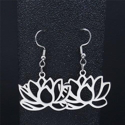 Yoga Bohemia Lotus Stainless Steel Flower of Life Drop Earrings Women Silver Color Earring Jewelry pendientes flores E1012S04