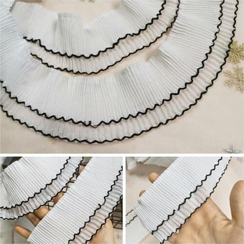 Chiffon cuff neckline double Layers dog tooth fold Elastic Pleated Applique Ribbon Collar Skirt Ruffle Trim DIY Sewing lace