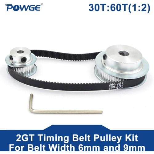 POWGE 2M/2GT 30Teeth 60Teeth Synchronous Timing Pulley bore 5-8mm Set 30T:60T 1:2 Speed Ratio for 260-2GT Belt width 6/9mm Kit