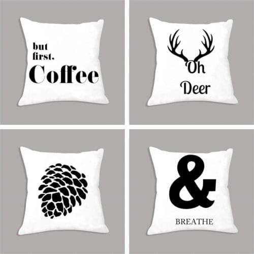 Nordic Cushion Abstract Minimalism Black White Simple Decorative Cushion for Sofa Throw Pillow 45x45cm Coffee Deer Letter Print