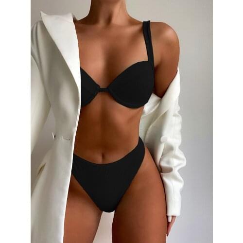 Sexy Swimsuit Women New Hard Cup Bikini High-waisted Solid-colored 2 Pieces Bathing Suit Women Designer Swimming Suit for Women
