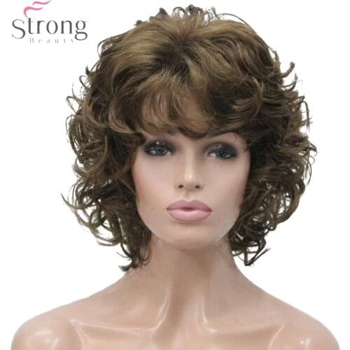 StrongBeauty Womens Synthetic Wig Natural Hair Blonde/Black Hairpiece Short Curly Wigs
