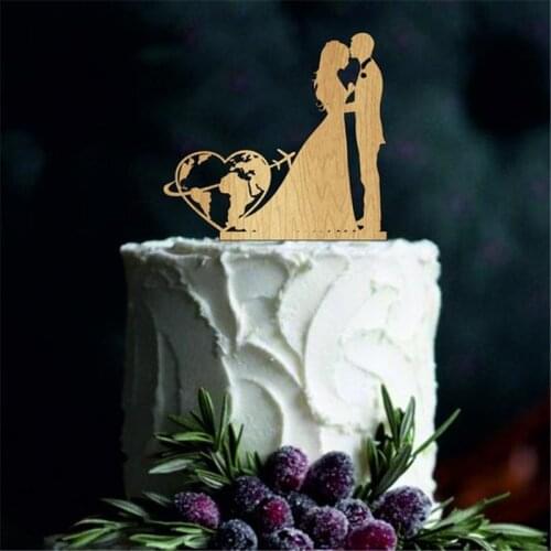 Travel Themed Rustic Wedding Cake Topper World Map Cake Topper Airplane Map Silhouette Acrylic Wooden Color