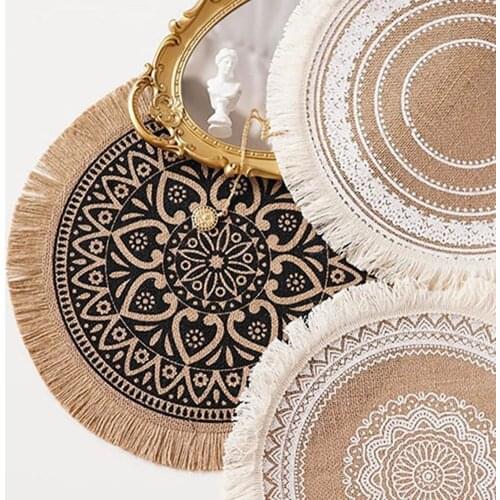Embroidery Table Mat Nordic Style Non-slip Cotton Linen Heat Insulation Furniture Decoration Coaster Mat Coffee Cup Placemat