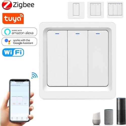 Zigbee WiFi Smart Switch Tuya Smart Life APP 1 2 3 Gang 220V No Neutral Wire Required Work With Alexa Google Home Assistant