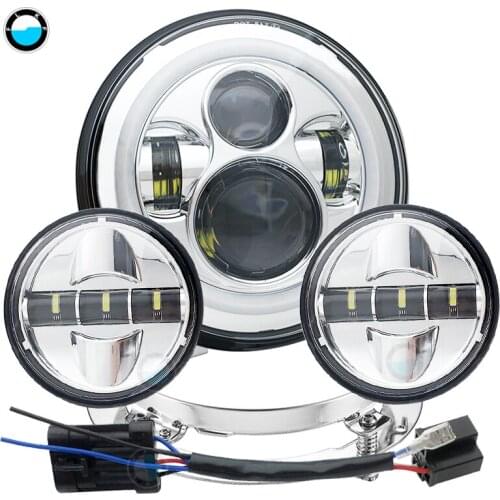 Universal 7" LED Headlight with 4.5 inch Led Passing Fog Lamps 7 inch Mounting Bracket & Wire adapter For Motorcycle