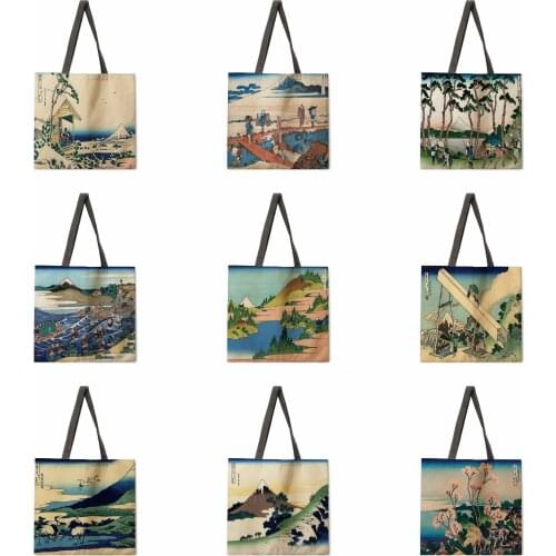 Japan Ukiyo-e print bag Ladies casual handbag Ladies shoulder bag Outdoor beach bag Foldable shopping bag Tote bag