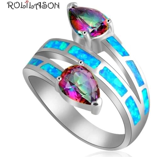 Wonderful gifts ! Mystic Zircon Design Blue fire Opal silver color Stamped Rings jewelry USA size #6 #7#8 #9 #10 OR745