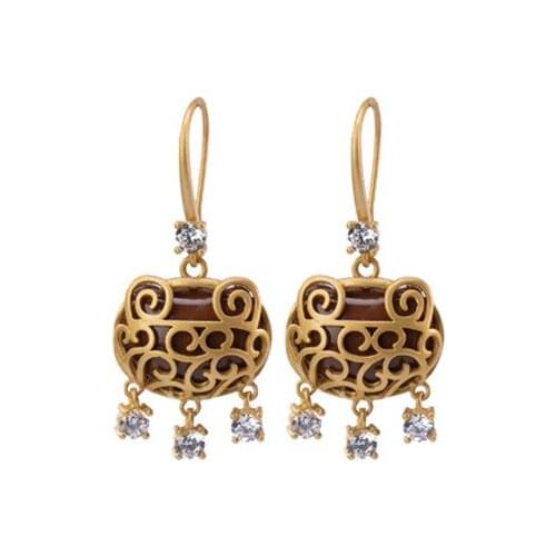 S925 sterling silver gold plated Southern red agate Eardrops Retro Ruyi Tassel Womens ear hook Earrings