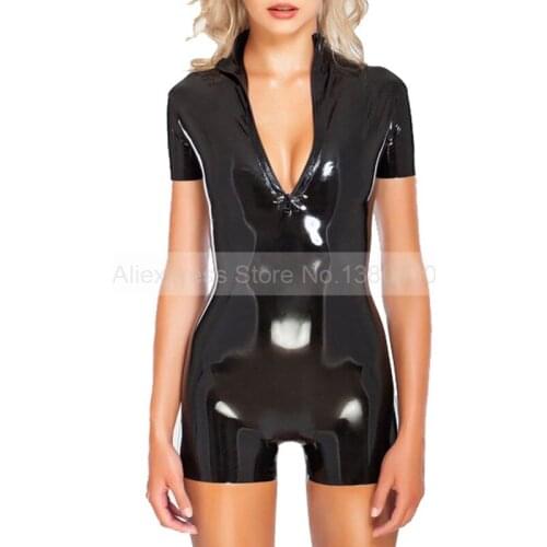 Neck In Latex Female Catsuit Rubber Bodysuit Tight Handmade Costumes Suit for Women S-LC348